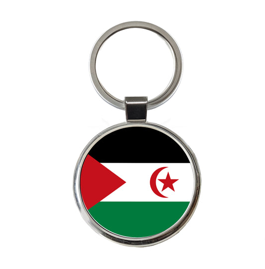 Western Sahara Country Flag Round Metal Keychain