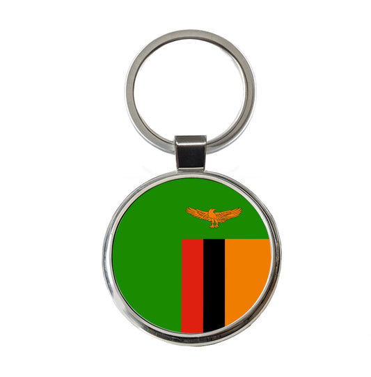 Zambia Country Flag Round Metal Keychain