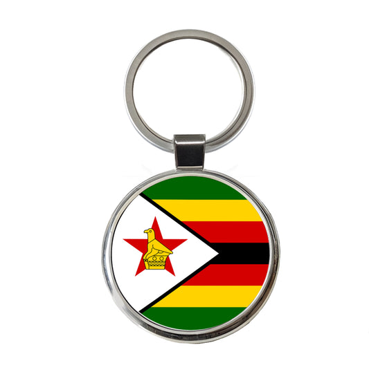 Zimbabwe Country Flag Round Metal Keychain