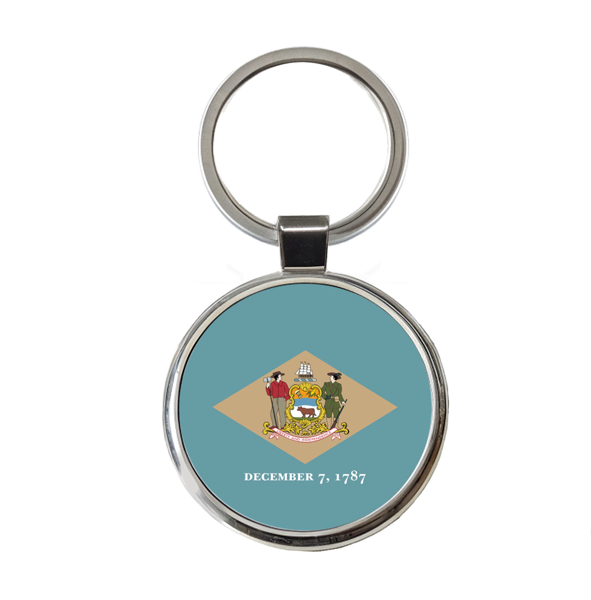 Delaware DE State Flag Round Metal Keychain