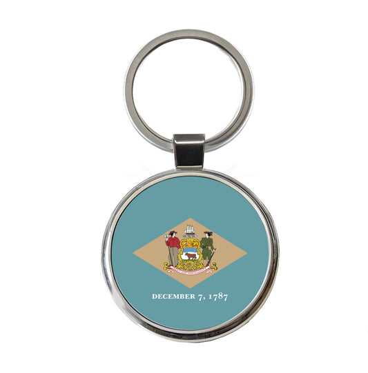 Delaware DE State Flag Round Metal Keychain