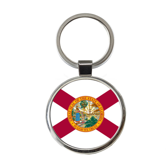 Florida FL State Flag Round Metal Keychain