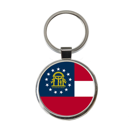 Georgia GA State Flag Round Metal Keychain
