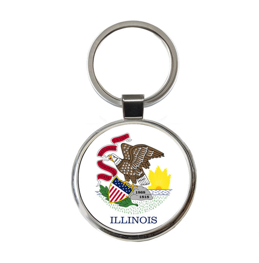 Illinois IL State Flag Round Metal Keychain