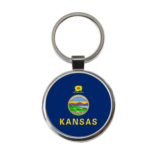 Kansas KS State Flag Round Metal Keychain