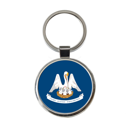 Louisiana LA State Flag Round Metal Keychain
