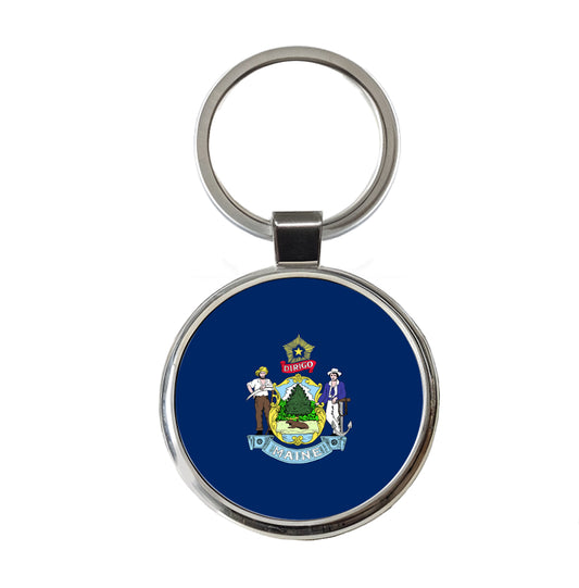 Maine ME State Flag Round Metal Keychain