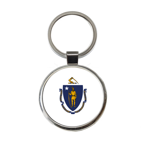 Massachusetts MA State Flag Round Metal Keychain