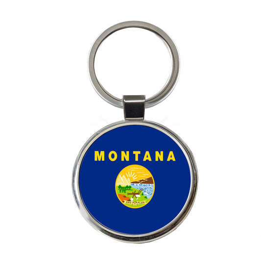 Montana MT State Flag Round Metal Keychain