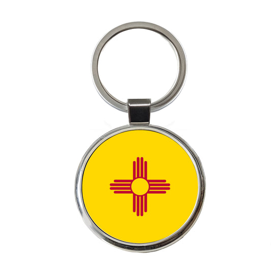 New Mexico NM State Flag Round Metal Keychain