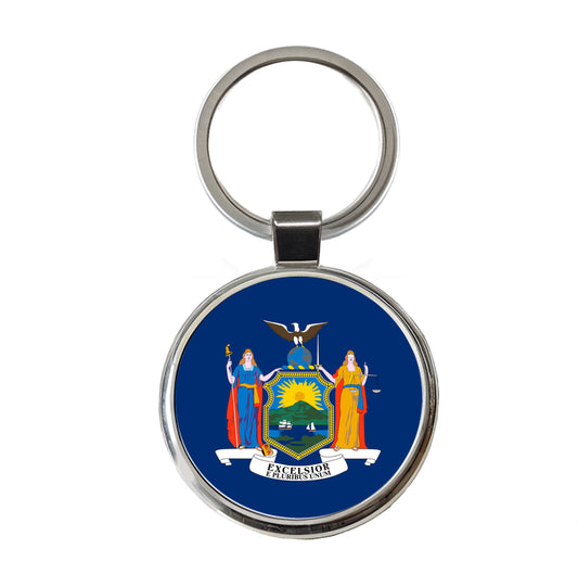 New York NY State Flag Round Metal Keychain