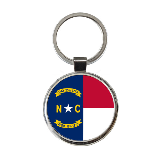 North Carolina State Flag Round Metal Keychain