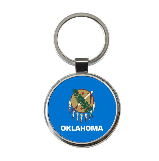 Oklahoma OK State Flag Round Metal Keychain
