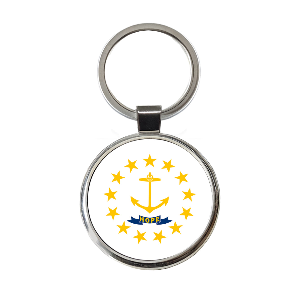 Rhode Island RI State Flag Round Metal Keychain