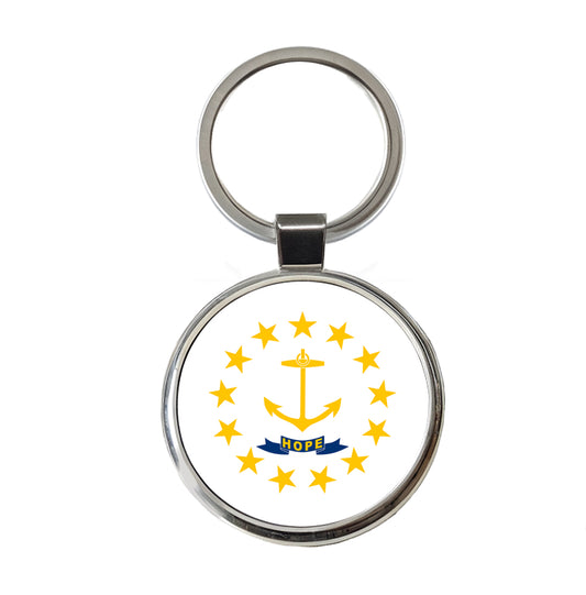Rhode Island RI State Flag Round Metal Keychain