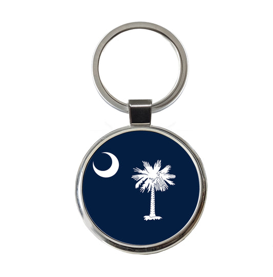 South Carolina SC State Flag Round Metal Keychain