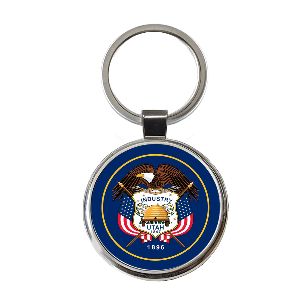 Utah UT State Flag Round Metal Keychain