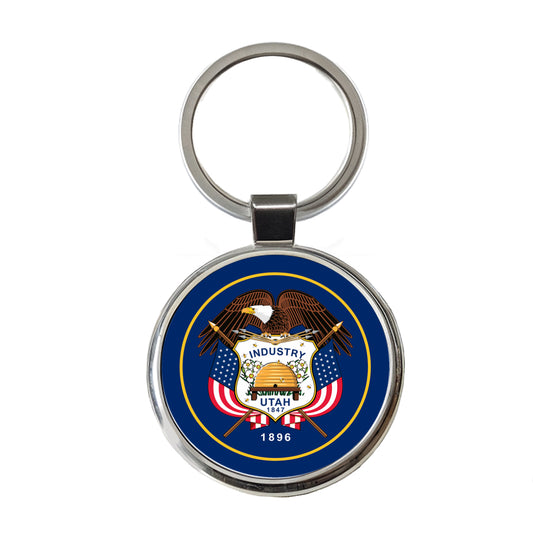 Utah UT State Flag Round Metal Keychain