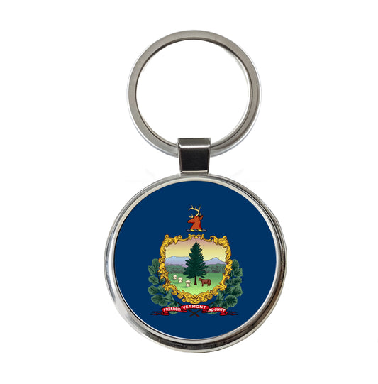 Vermont VT State Flag Round Metal Keychain