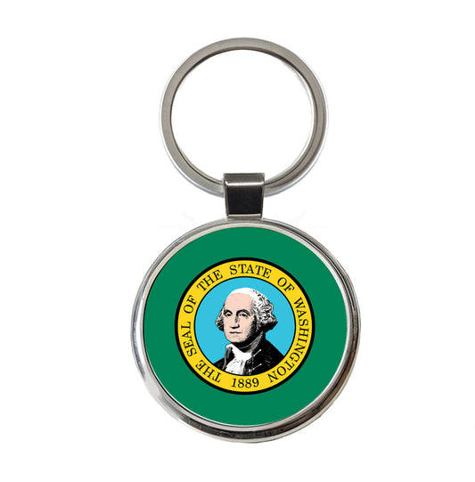 Washington WA State Flag Round Metal Keychain