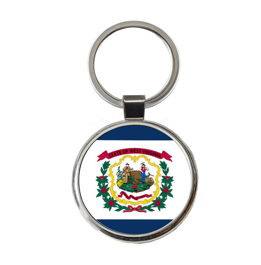 West Virginia WV State Flag Round Metal Keychain