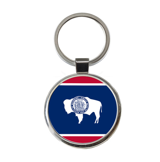 Wyoming WY State Flag Round Metal Keychain