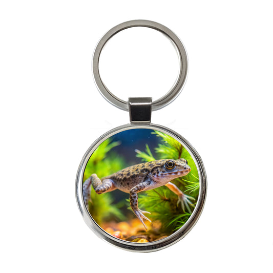 African Dwarf Frog Swimming Round Metal Keychain