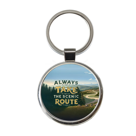 Always Take The Scenic Route Driving Round Metal Keychain