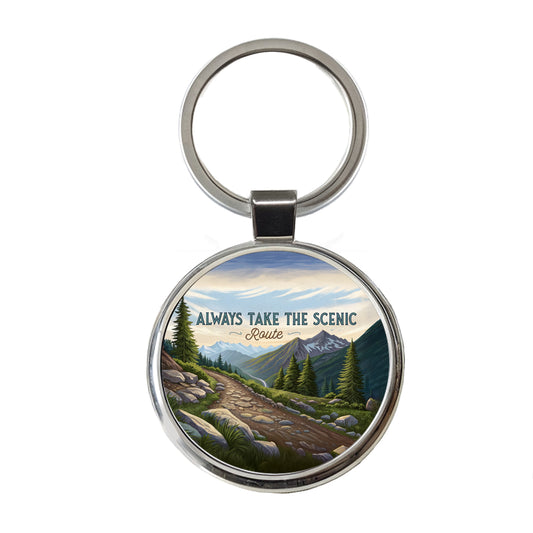 Always Take The Scenic Route Hiking Trail Round Metal Keychain