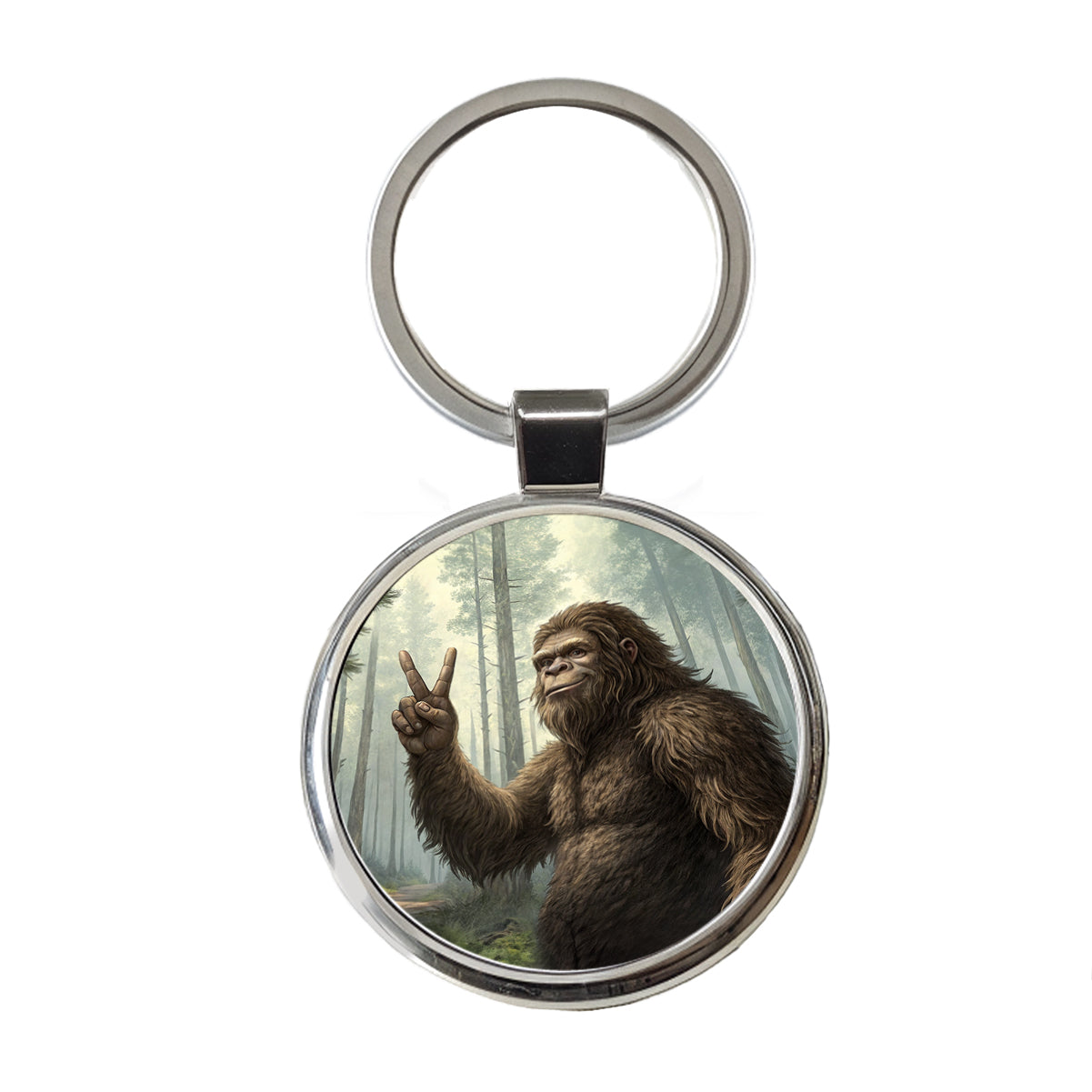 Big Foot Giving The Peace Sign Round Metal Keychain
