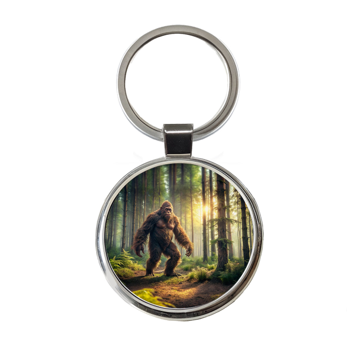 Big Foot Strolling Through The Forest Round Metal Keychain