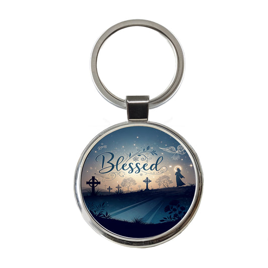 Blessed Religious Crosses Round Metal Keychain