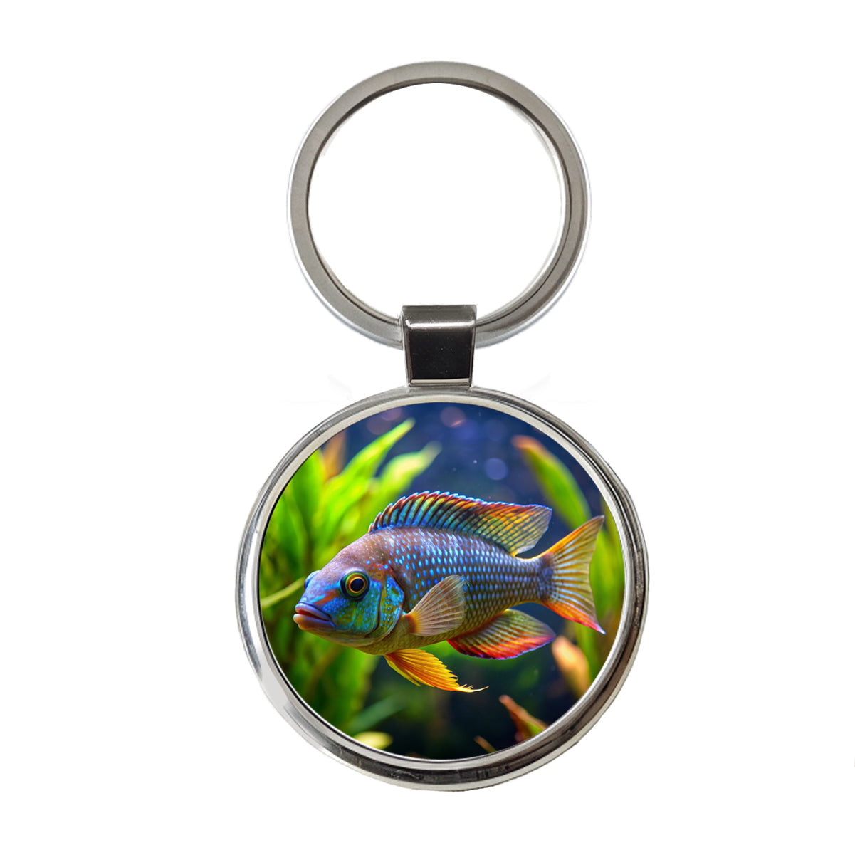 Cichlid Aquarium Fish Round Metal Keychain