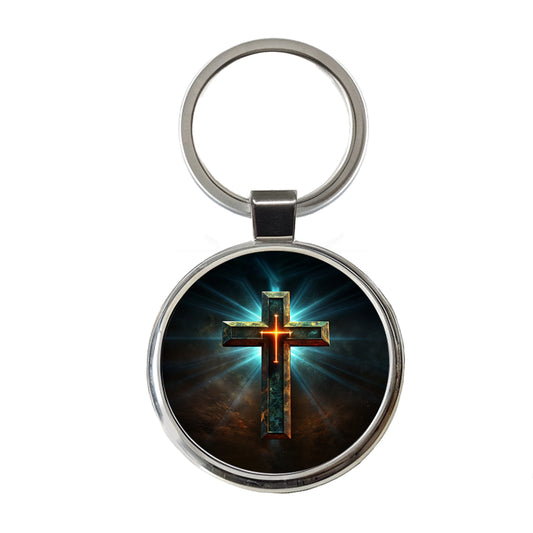 Cross On A Dark Background Religious Round Metal Keychain