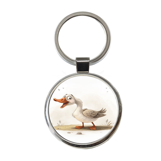 Funny Silly Goose Round Metal Keychain