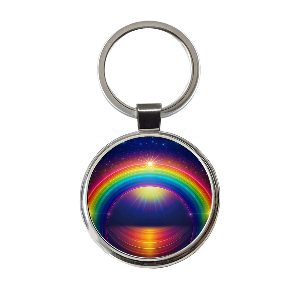 Glowing Rainbow Round Metal Keychain