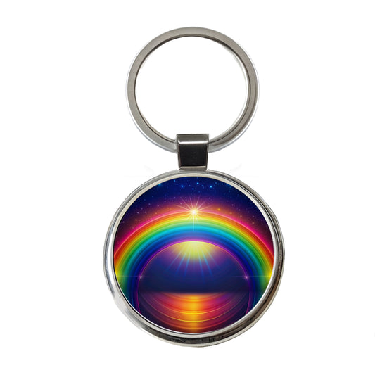 Glowing Rainbow Round Metal Keychain