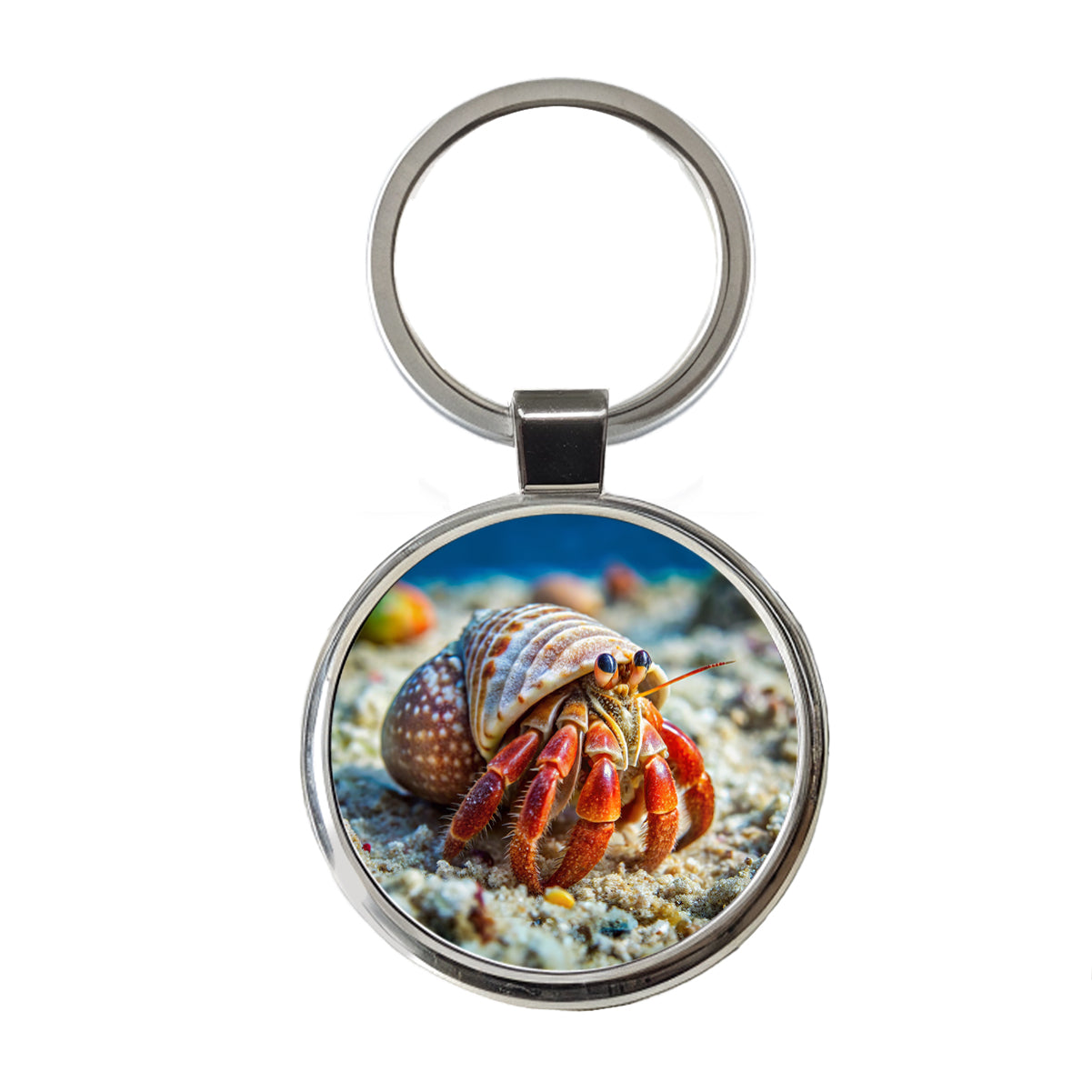 Hermit Crab in the Ocean Round Metal Keychain