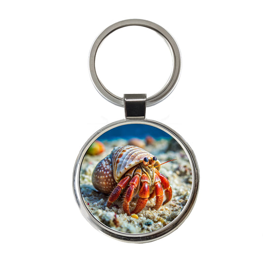 Hermit Crab in the Ocean Round Metal Keychain