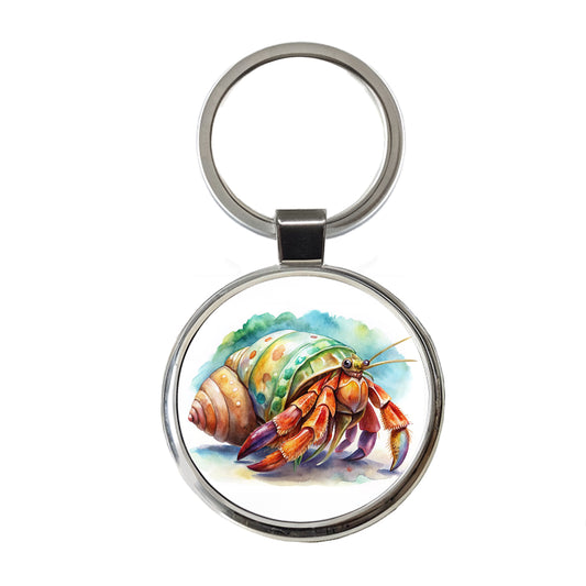 Hermit Crab Watercolor Round Metal Keychain