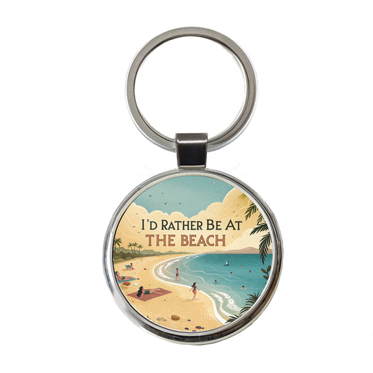 I'd Rather Be At The Beach Ocean Round Metal Keychain