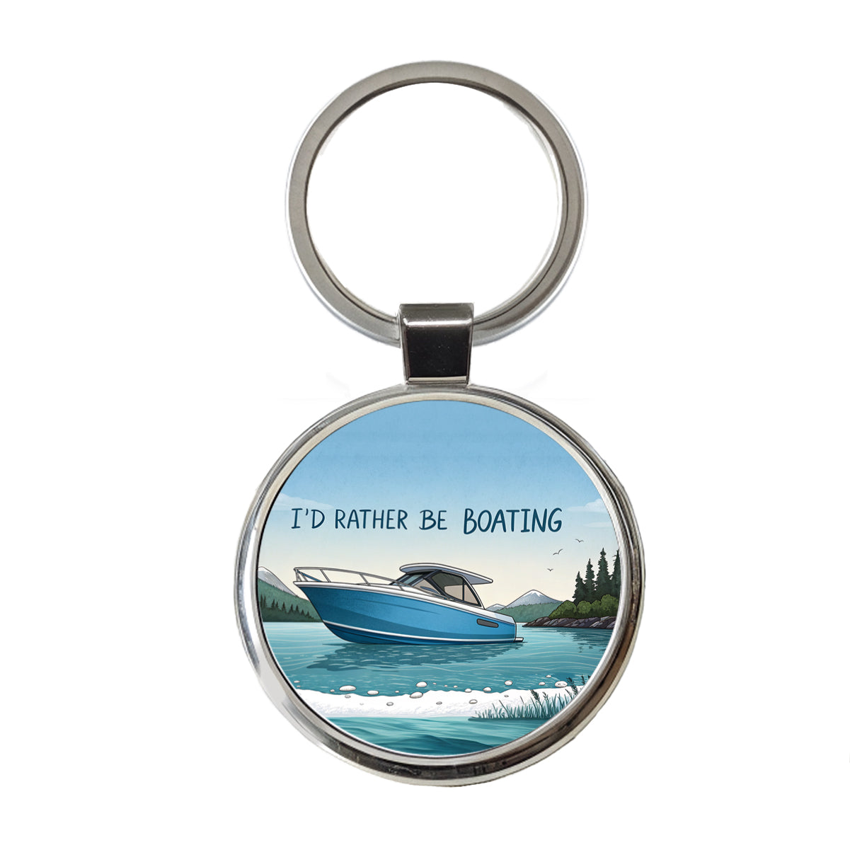 I'd Rather Be Boating Round Metal Keychain