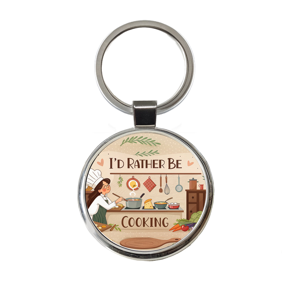 I'd Rather Be Cooking Cook Round Metal Keychain