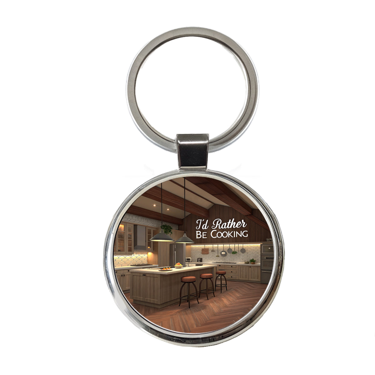 I'd Rather Be Cooking Kitchen Round Metal Keychain
