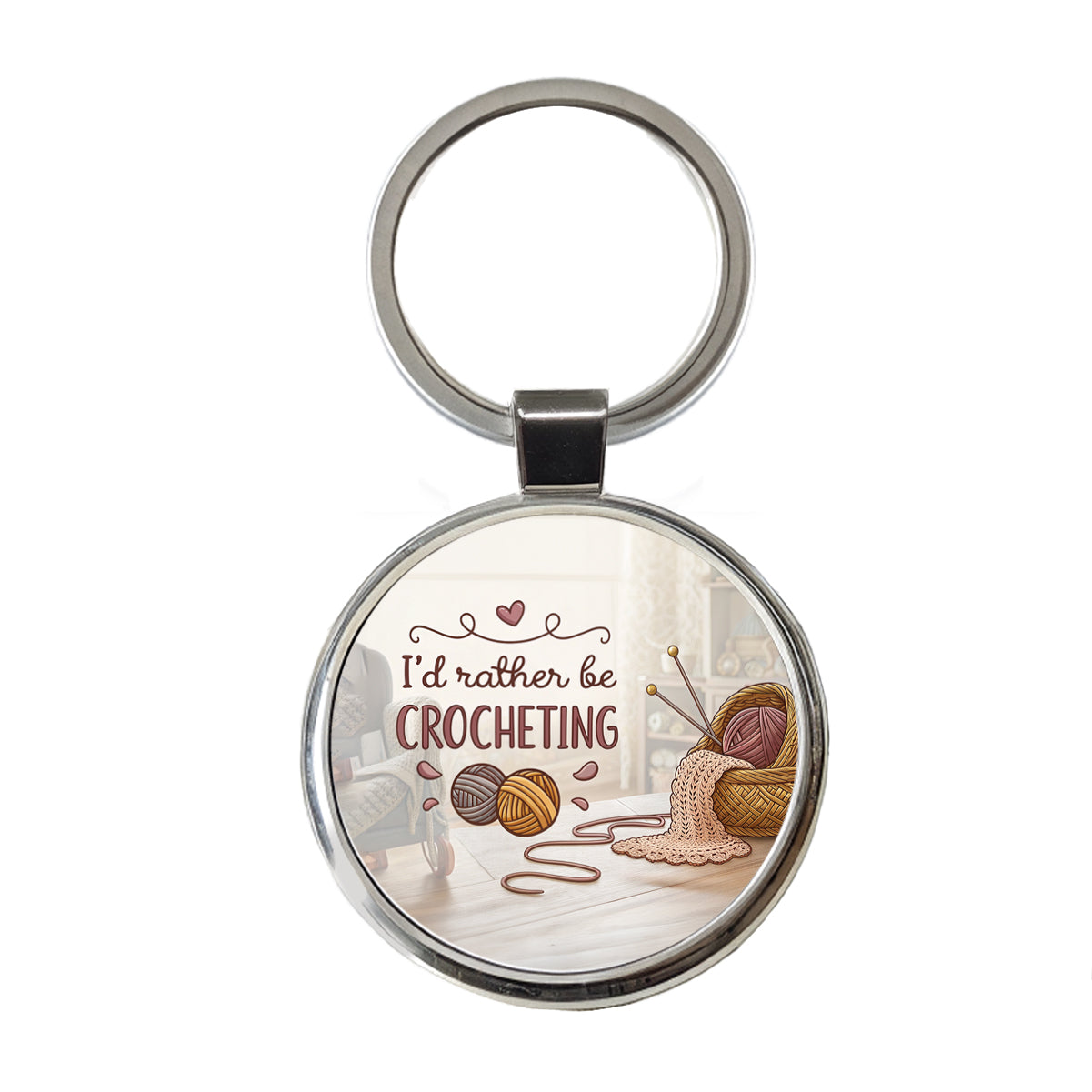 I'd Rather Be Crocheting Round Metal Keychain