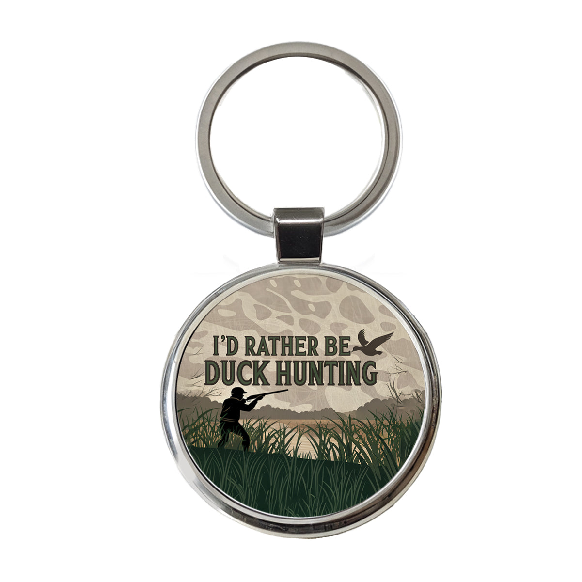 I'd Rather Be Duck Hunting Hunter Round Metal Keychain