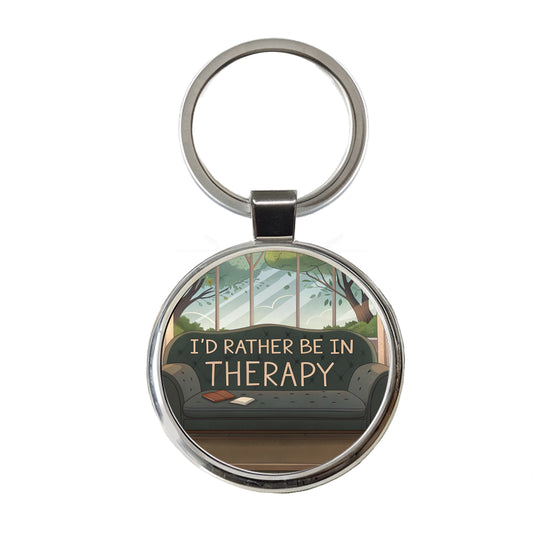 I'd Rather Be In Therapy Therapist Psychiatrist Round Metal Keychain