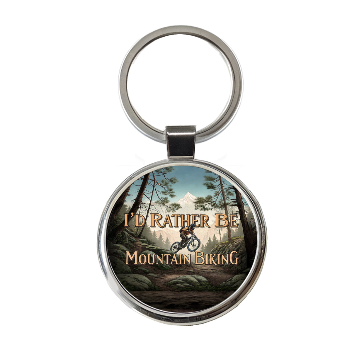 I'd Rather Be Mountain Biking Round Metal Keychain