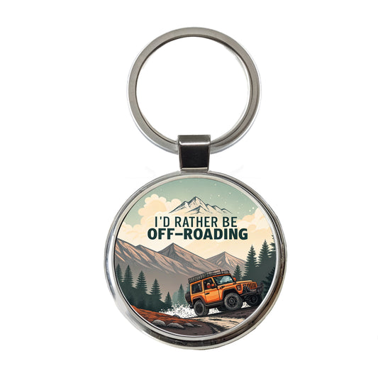I'd Rather Be Off-Roading 4x4 Round Metal Keychain