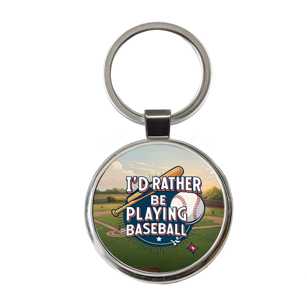 I'd Rather Be Playing Baseball Round Metal Keychain